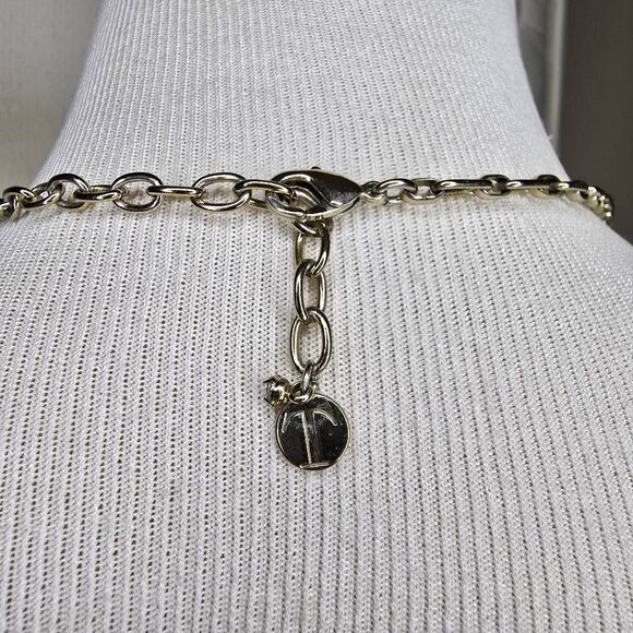 Talbots Flower Leave Gold Tone Statement Bib Necklace Blue Yellow Clear Pink - Picture 4 of 5